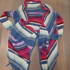 Billabong Blue Multicolor Open-Front Striped Cardigan